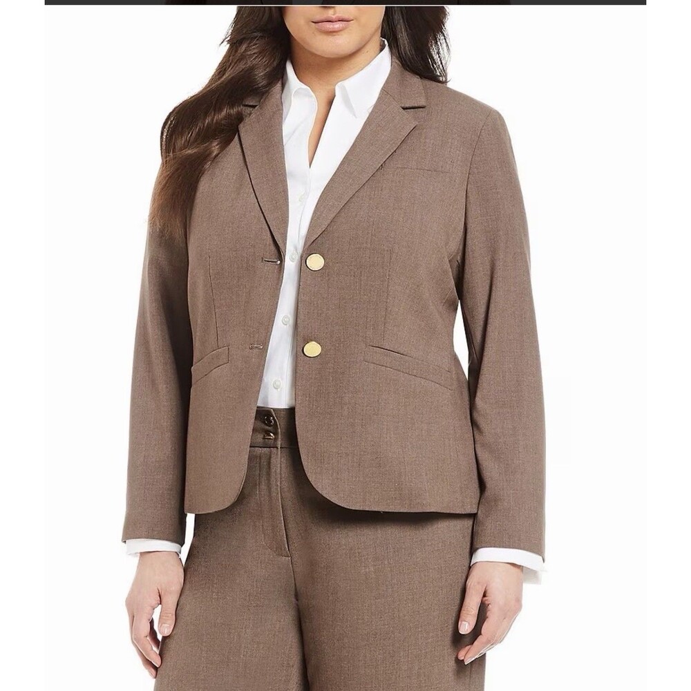 Calvin Klein Women's 14W Tan Brown 2-Button Suit Blazer Jacket Gold Buttons